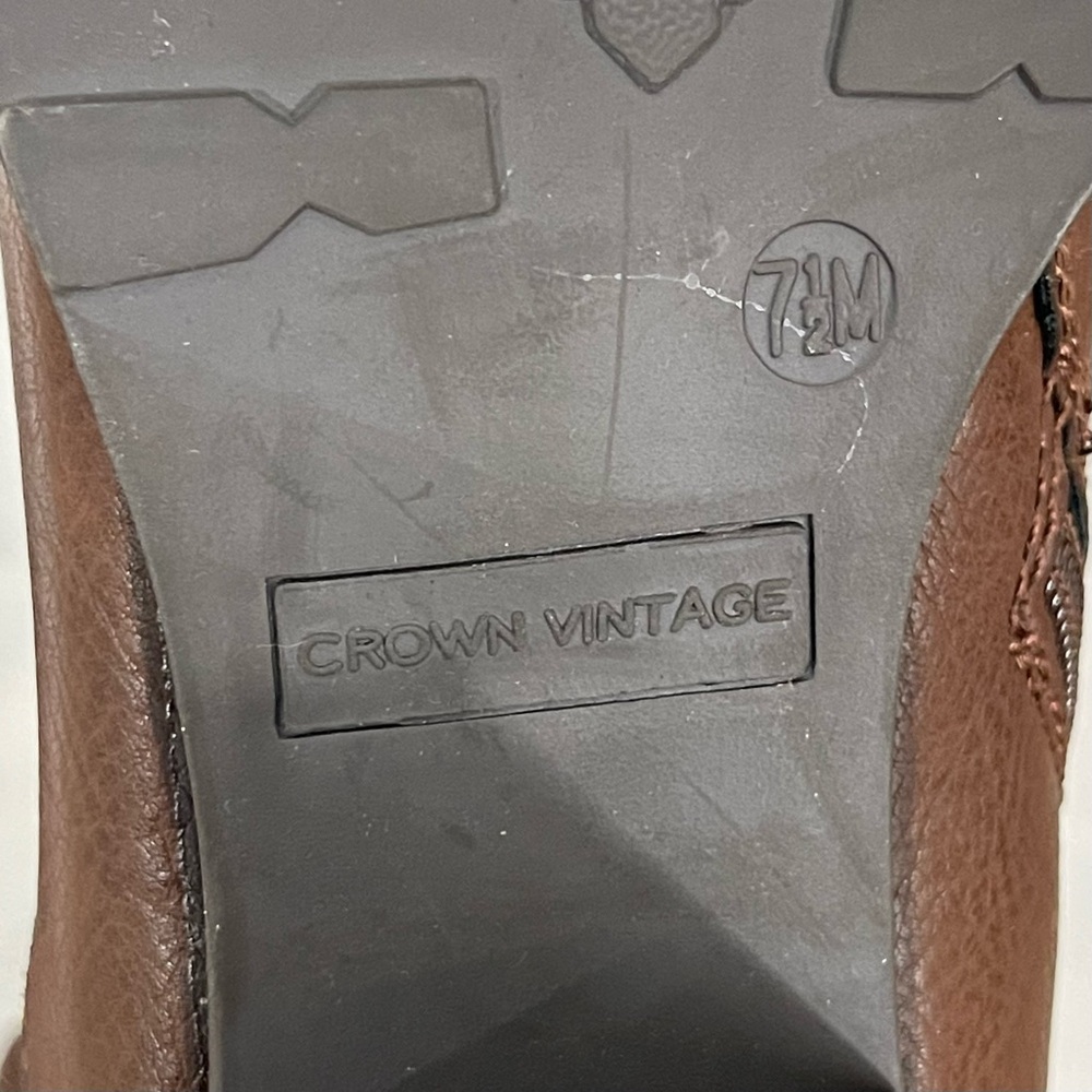 Crown Vintage Brown Leather Tall Heeled Boots Workwear Business Casual Fall - Picture 8 of 13